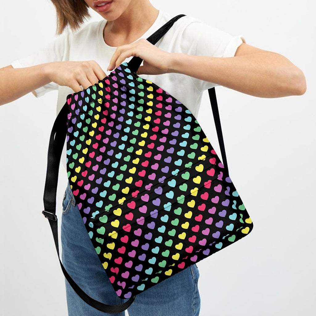 Rainbow Heart Pattern Print Drawstring Backpack