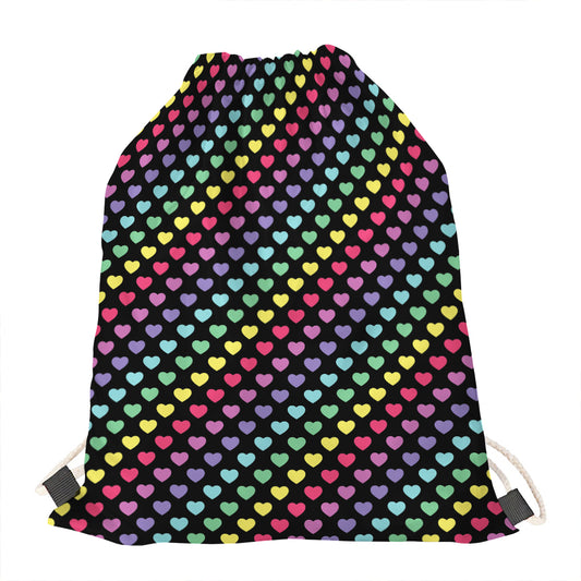 Rainbow Heart Pattern Print Drawstring Bag
