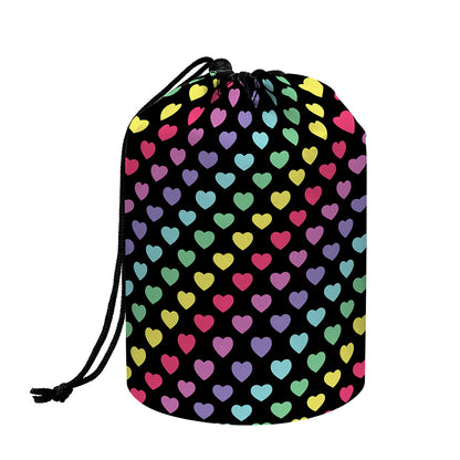 Rainbow Heart Pattern Print Drawstring Makeup Bag