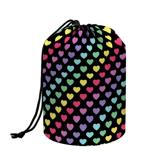 Rainbow Heart Pattern Print Drawstring Makeup Bag