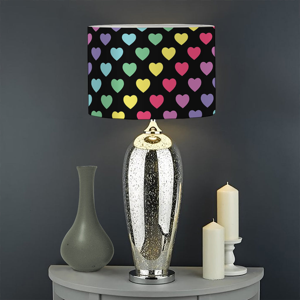 Rainbow Heart Pattern Print Drum Lamp Shade