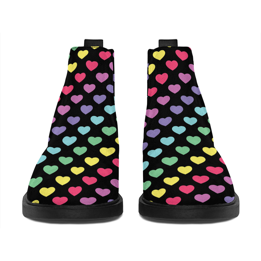 Rainbow Heart Pattern Print Flat Ankle Boots