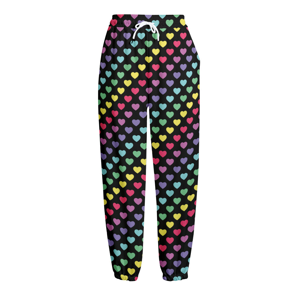 Rainbow Heart Pattern Print Fleece Lined Knit Pants