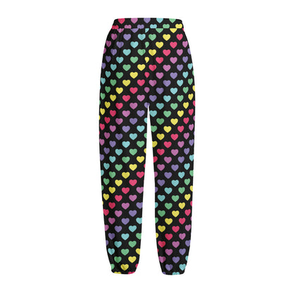 Rainbow Heart Pattern Print Fleece Lined Knit Pants