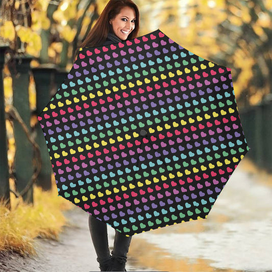 Rainbow Heart Pattern Print Foldable Umbrella