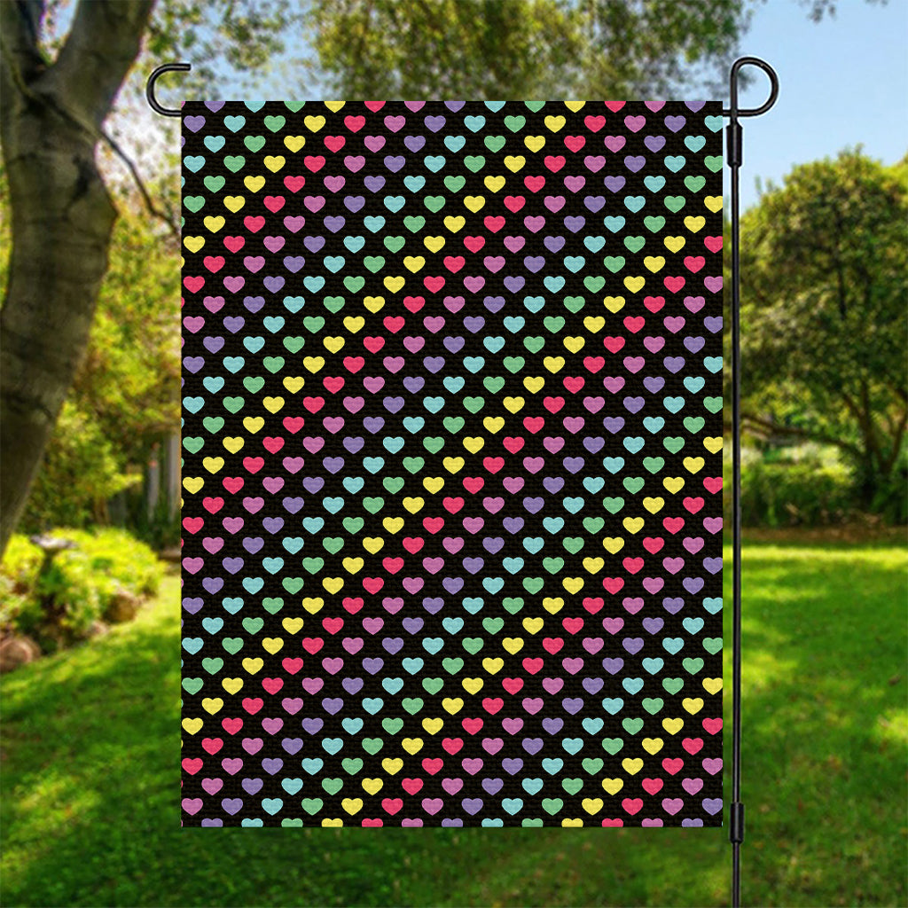 Rainbow Heart Pattern Print Garden Flag