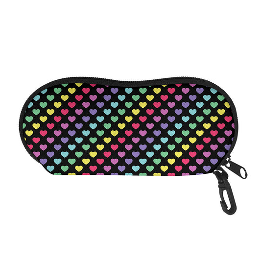 Rainbow Heart Pattern Print Glasses Case