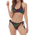 Rainbow Heart Pattern Print Halter Scoop Tie Side Bikini