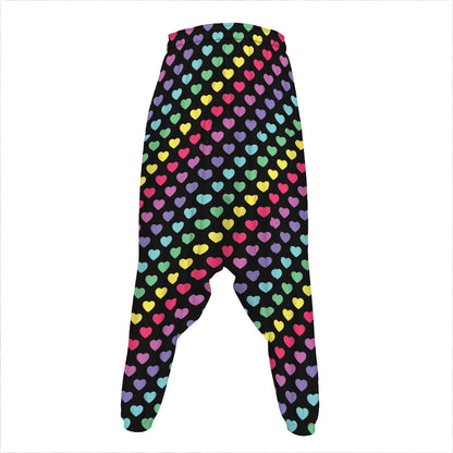 Rainbow Heart Pattern Print Hammer Pants