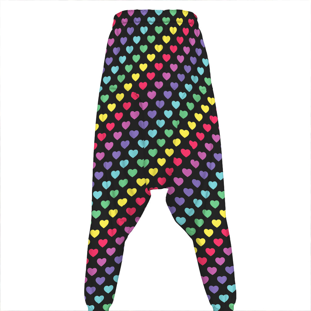 Rainbow Heart Pattern Print Hammer Pants