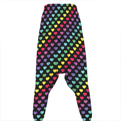 Rainbow Heart Pattern Print Hammer Pants
