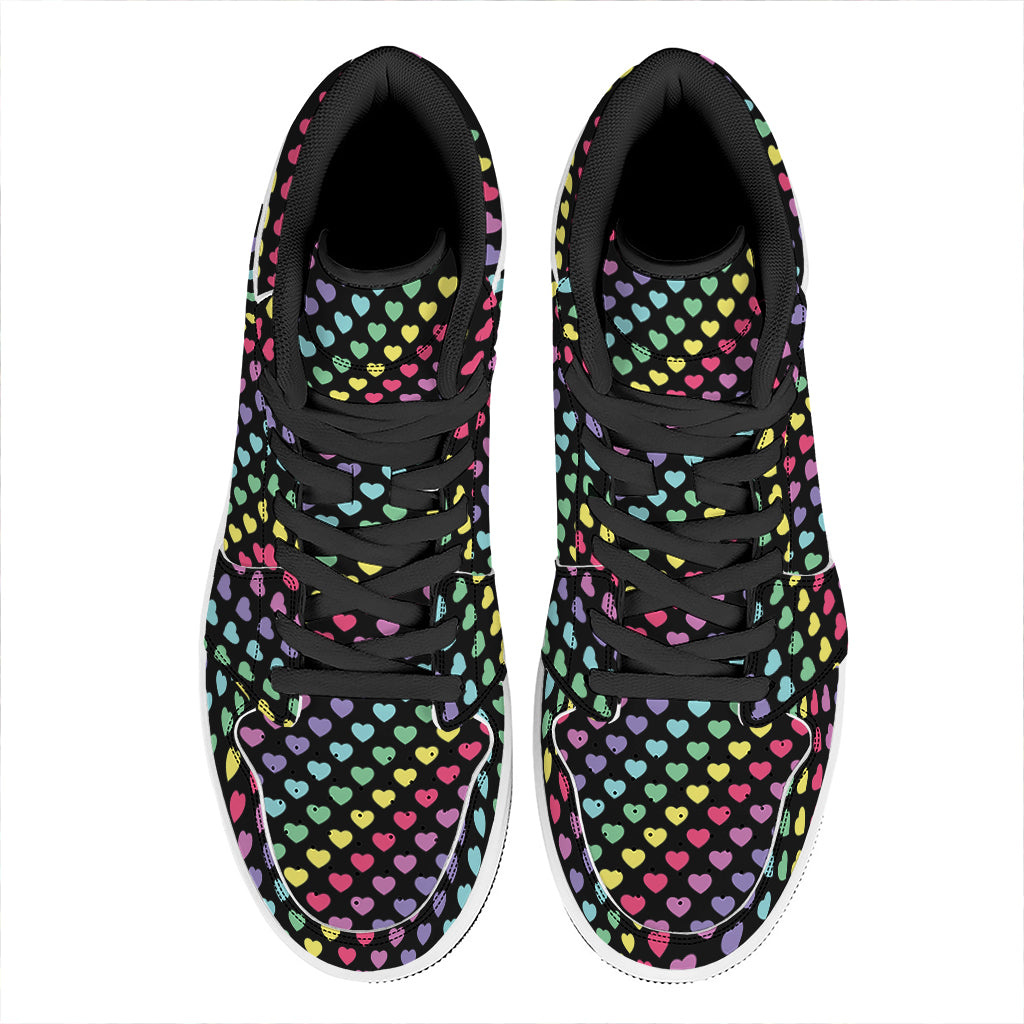 Rainbow Heart Pattern Print High Top Leather Sneakers
