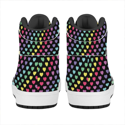 Rainbow Heart Pattern Print High Top Leather Sneakers