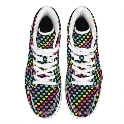 Rainbow Heart Pattern Print High Top Leather Sneakers