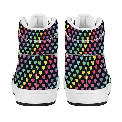 Rainbow Heart Pattern Print High Top Leather Sneakers