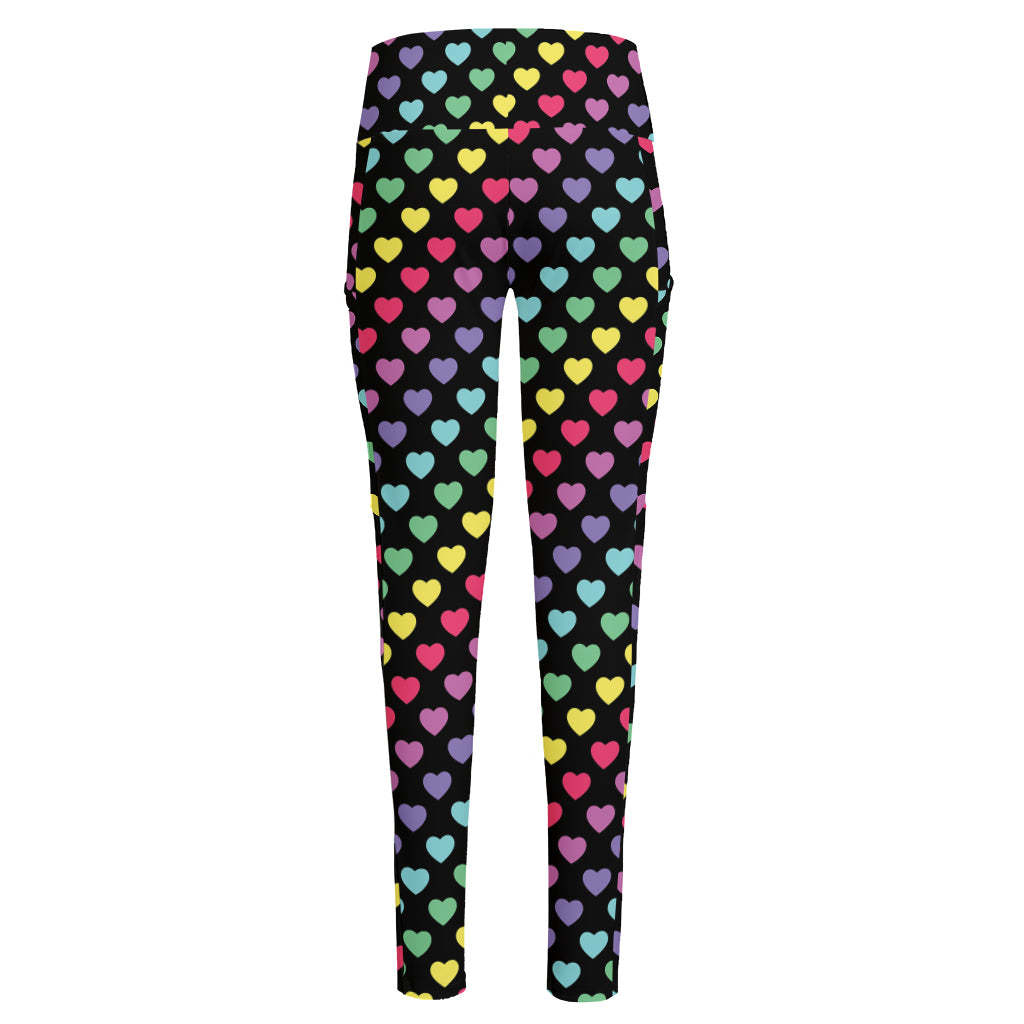 Rainbow Heart Pattern Print High-Waisted Pocket Leggings