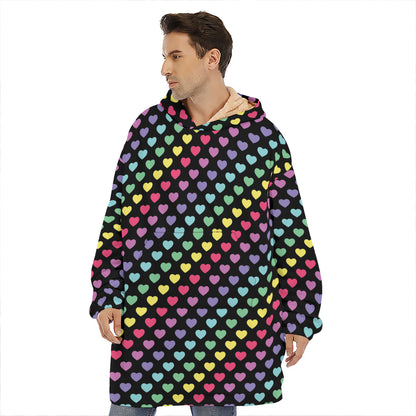 Rainbow Heart Pattern Print Hoodie Blanket
