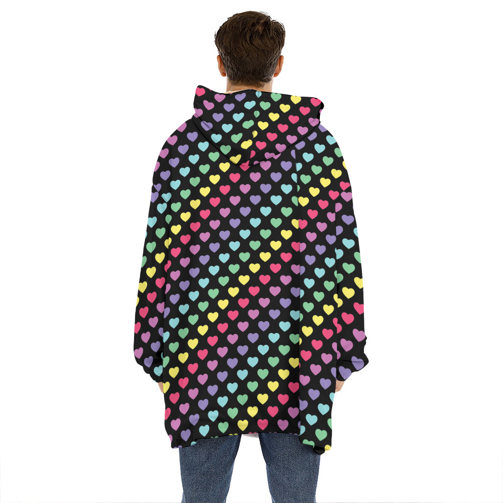 Rainbow Heart Pattern Print Hoodie Blanket