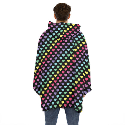 Rainbow Heart Pattern Print Hoodie Blanket
