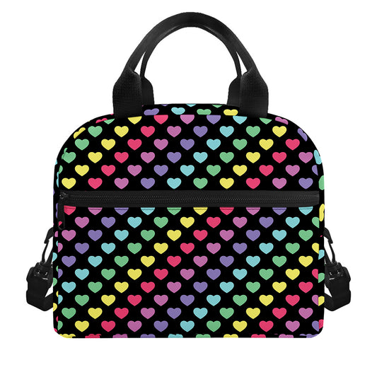 Rainbow Heart Pattern Print Insulated Lunch Bag