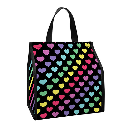Rainbow Heart Pattern Print Insulated Lunch Tote