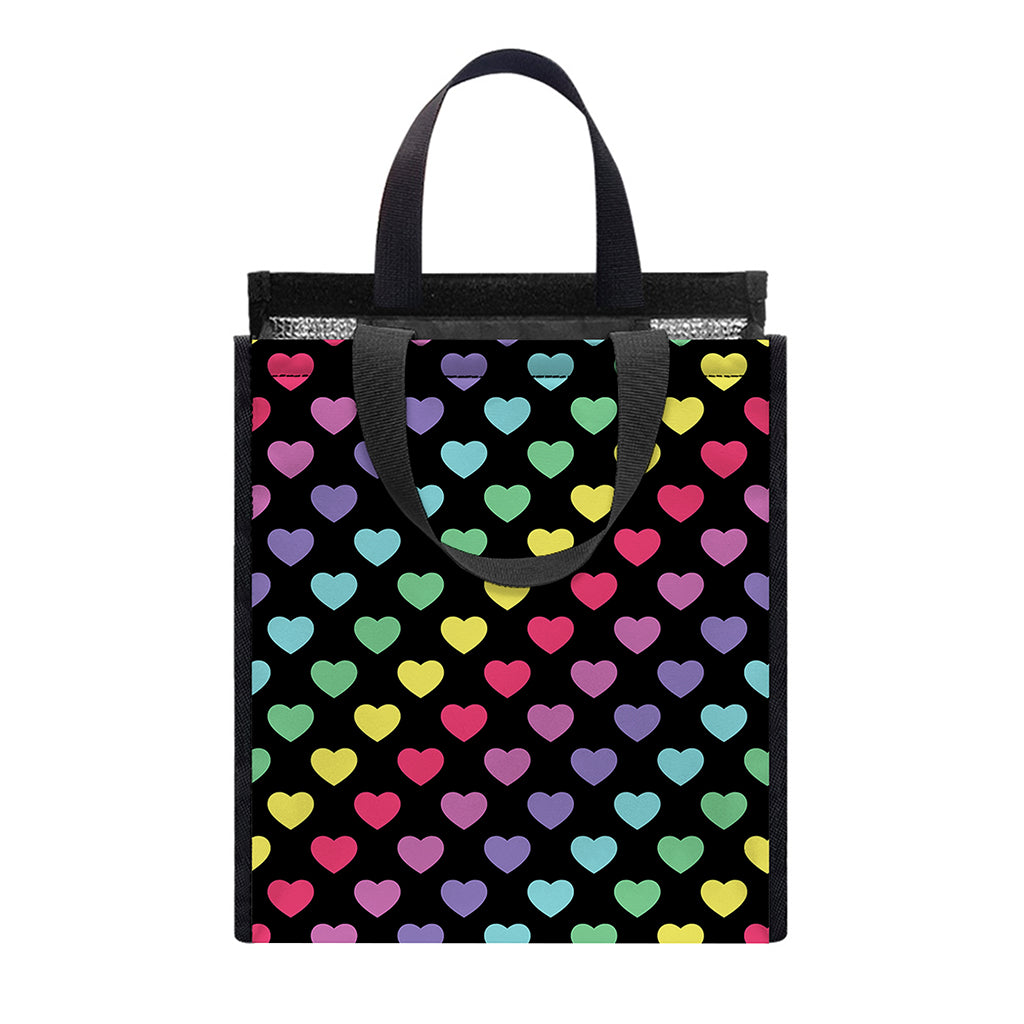 Rainbow Heart Pattern Print Insulated Lunch Tote