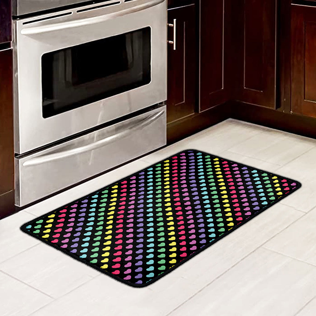 Rainbow Heart Pattern Print Kitchen Mat