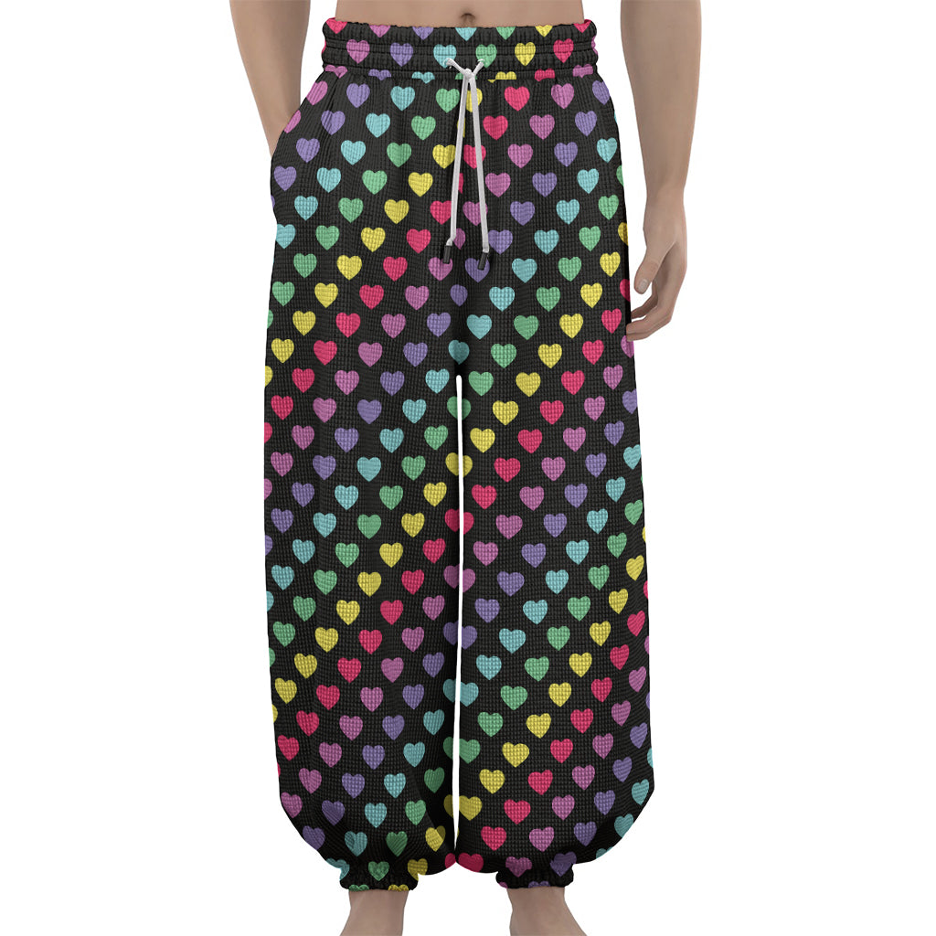 Rainbow Heart Pattern Print Lantern Pants