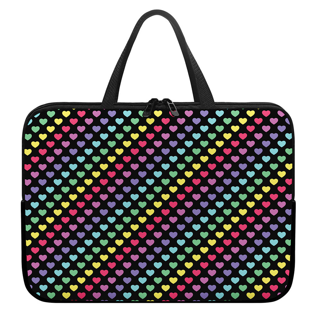 Rainbow Heart Pattern Print Laptop Sleeve With Handle