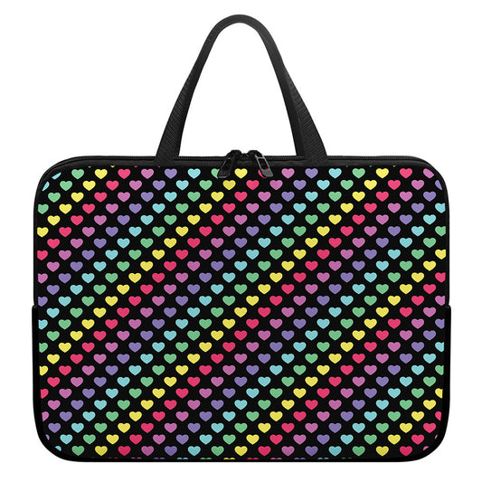 Rainbow Heart Pattern Print Laptop Sleeve With Handle