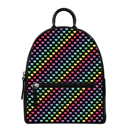 Rainbow Heart Pattern Print Leather Backpack