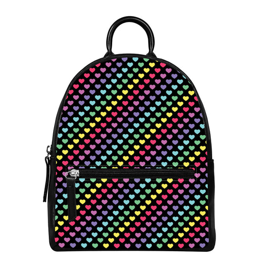 Rainbow Heart Pattern Print Leather Backpack