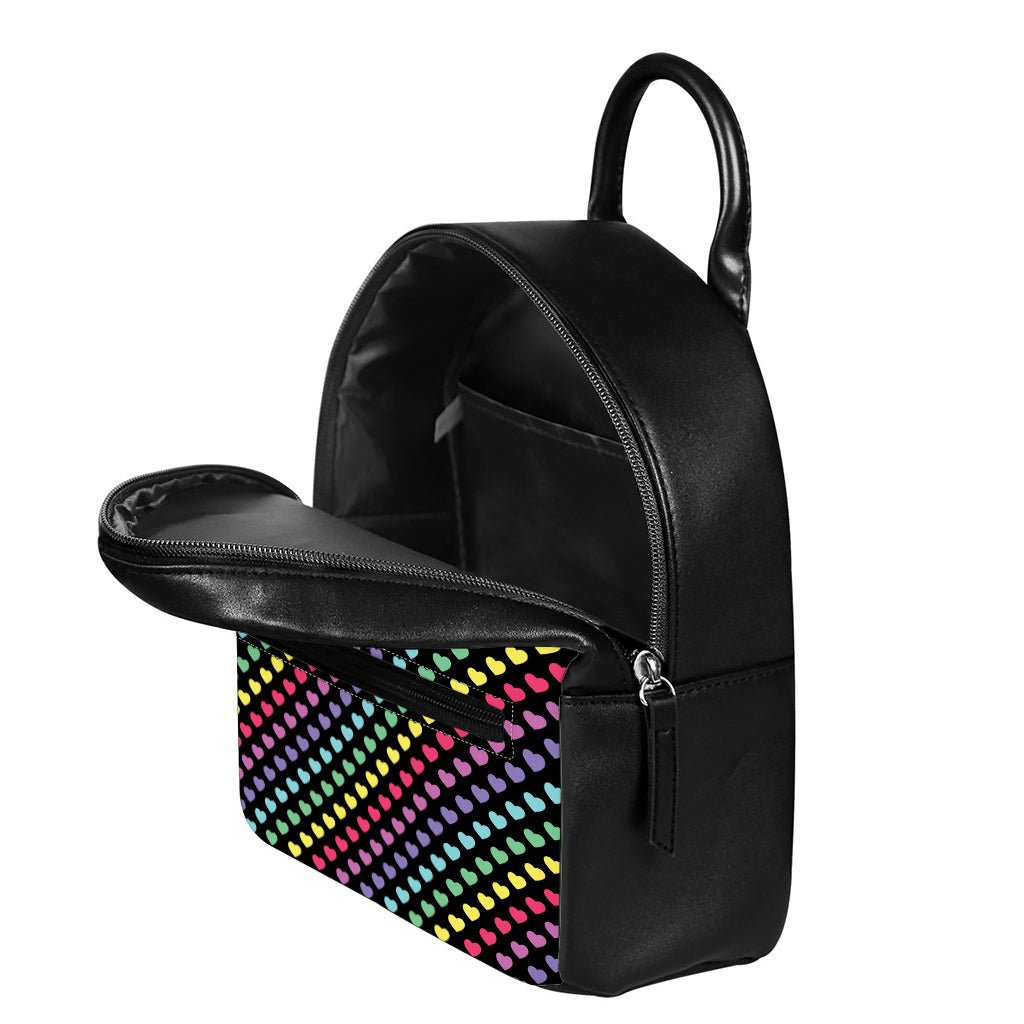 Rainbow Heart Pattern Print Leather Backpack
