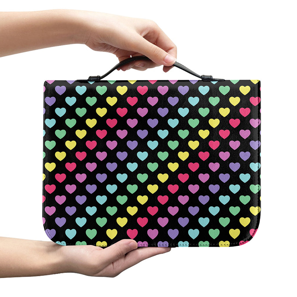 Rainbow Heart Pattern Print Leather Bible Cover