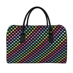 Rainbow Heart Pattern Print Leather Duffle Bag
