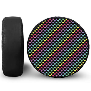 Rainbow Heart Pattern Print Leather Spare Tire Cover