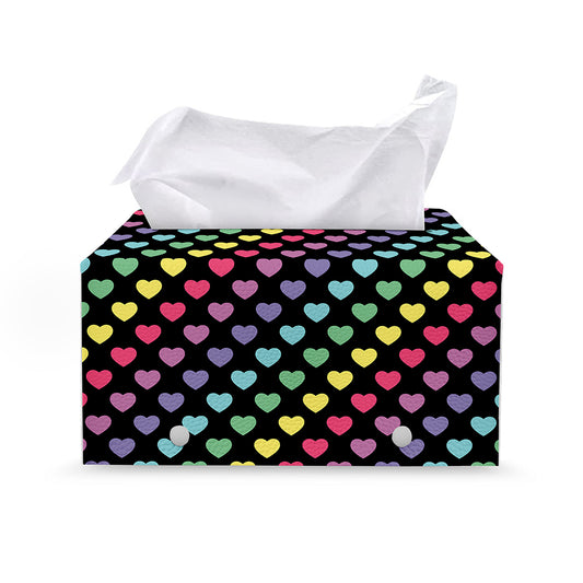 Rainbow Heart Pattern Print Leather Tissue Box Cover