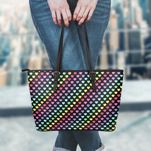 Rainbow Heart Pattern Print Leather Tote Bag