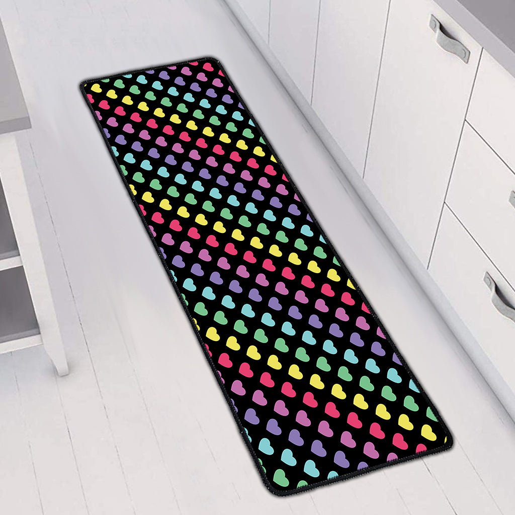 Rainbow Heart Pattern Print Long Kitchen Mat
