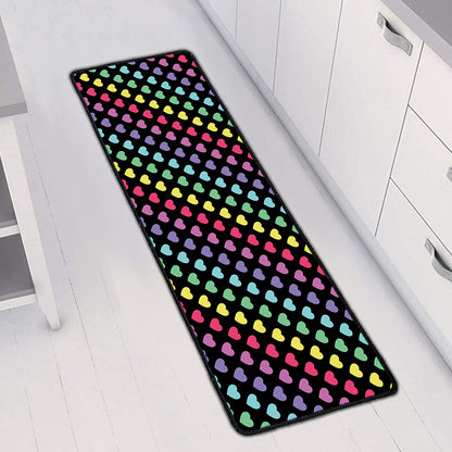 Rainbow Heart Pattern Print Long Kitchen Mat