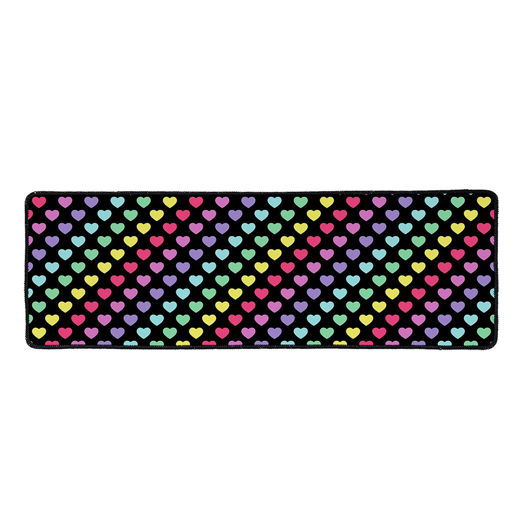 Rainbow Heart Pattern Print Long Kitchen Mat