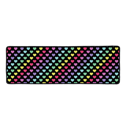 Rainbow Heart Pattern Print Long Kitchen Mat