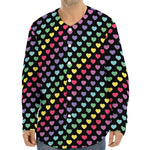 Rainbow Heart Pattern Print Long Sleeve Baseball Jersey