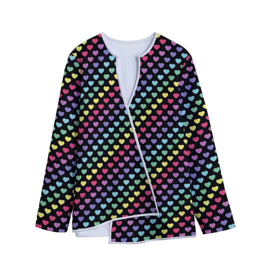 Rainbow Heart Pattern Print Long Sleeve Short Coat