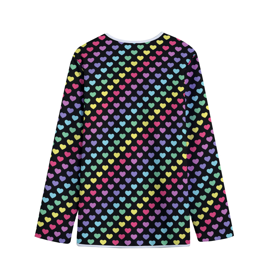 Rainbow Heart Pattern Print Long Sleeve Short Coat
