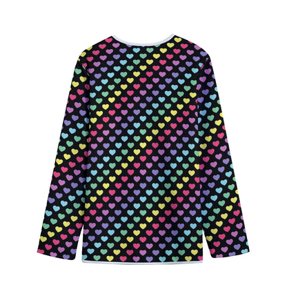 Rainbow Heart Pattern Print Long Sleeve Short Coat