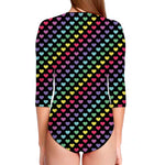 Rainbow Heart Pattern Print Long Sleeve Swimsuit