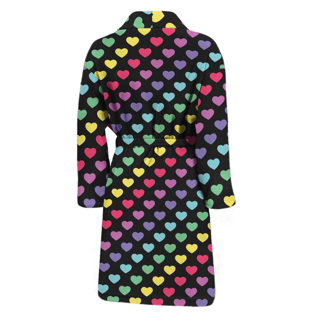 Rainbow Heart Pattern Print Men's Bathrobe