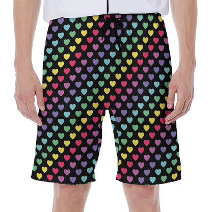 Rainbow Heart Pattern Print Men's Beach Shorts