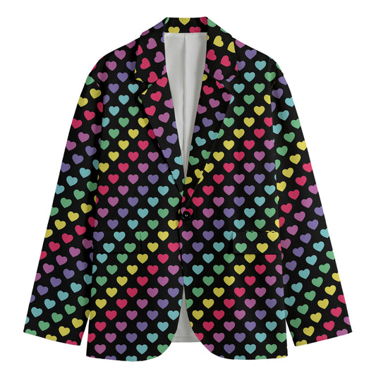 Rainbow Heart Pattern Print Men's Blazer